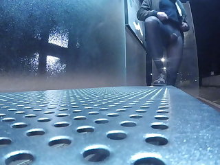 Υπαίθρια Flashing in pantyhose at the bus stop by night