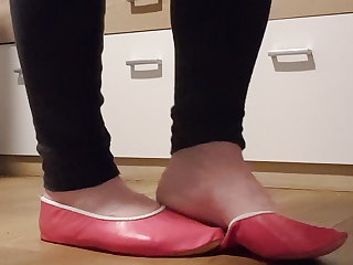 Walk in my pretty pink leather gymnastic slipper